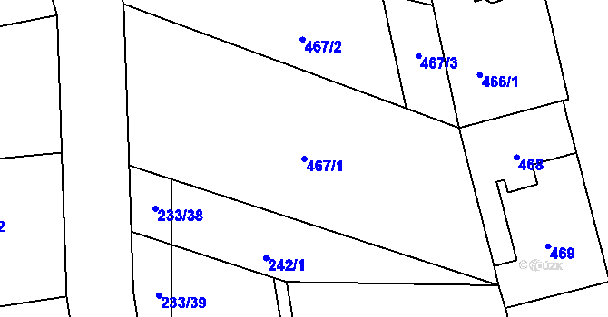 Parcela st. 467/1 v KÚ Hlízov, Katastrální mapa