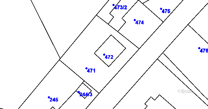 Parcela st. 472 v KÚ Hlízov, Katastrální mapa