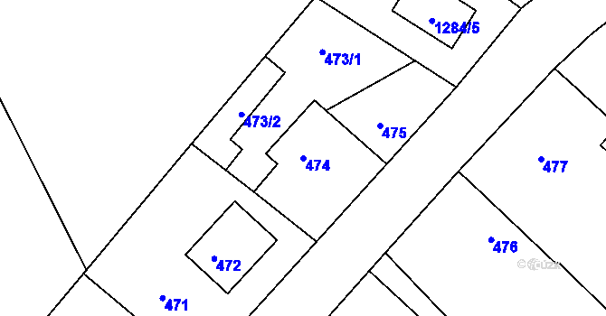 Parcela st. 474 v KÚ Hlízov, Katastrální mapa