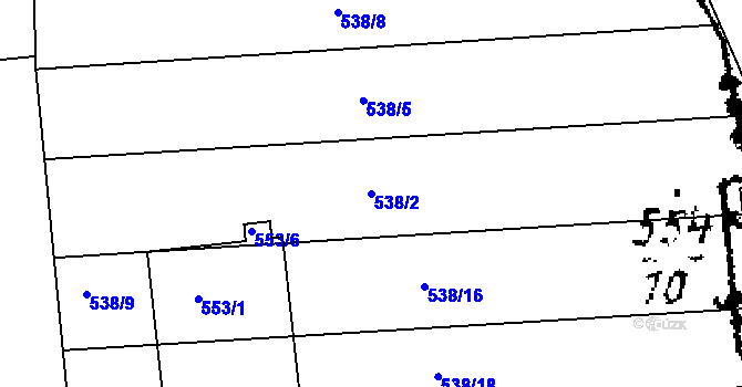 Parcela st. 538/2 v KÚ Hlízov, Katastrální mapa