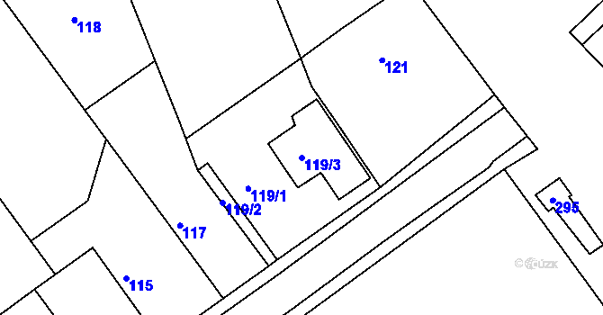 Parcela st. 119/3 v KÚ Hlízov, Katastrální mapa