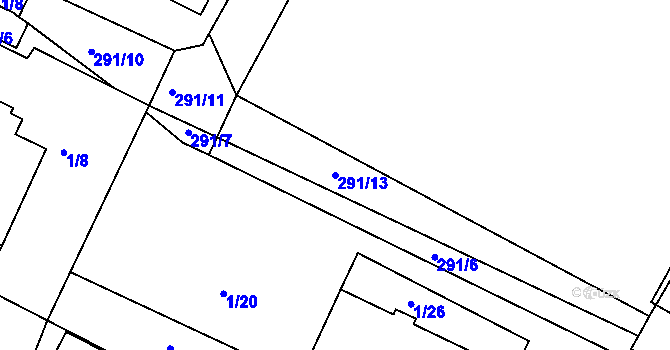Parcela st. 291/13 v KÚ Hlízov, Katastrální mapa