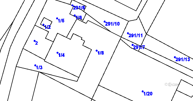 Parcela st. 1/8 v KÚ Hlízov, Katastrální mapa