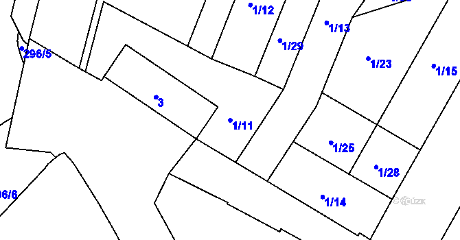 Parcela st. 1/11 v KÚ Hlízov, Katastrální mapa
