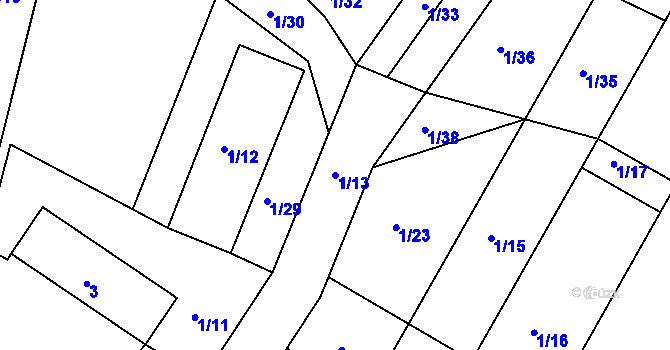 Parcela st. 1/13 v KÚ Hlízov, Katastrální mapa