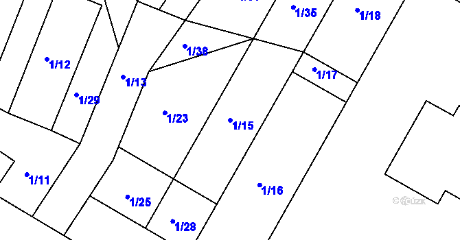 Parcela st. 1/15 v KÚ Hlízov, Katastrální mapa