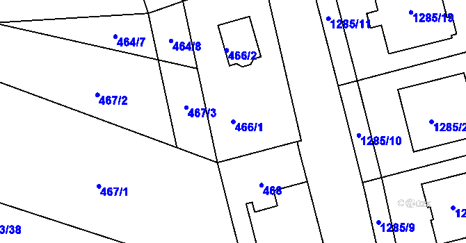 Parcela st. 466/1 v KÚ Hlízov, Katastrální mapa