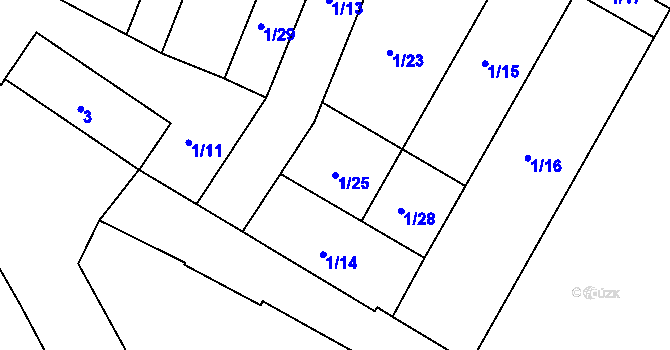Parcela st. 1/25 v KÚ Hlízov, Katastrální mapa