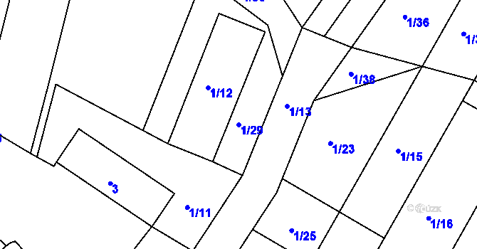 Parcela st. 1/29 v KÚ Hlízov, Katastrální mapa