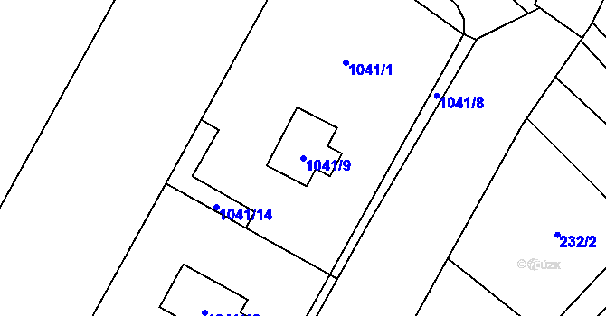 Parcela st. 1041/9 v KÚ Hlízov, Katastrální mapa