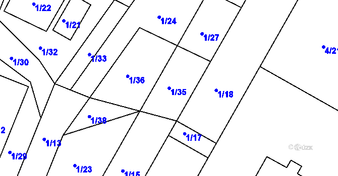 Parcela st. 1/35 v KÚ Hlízov, Katastrální mapa