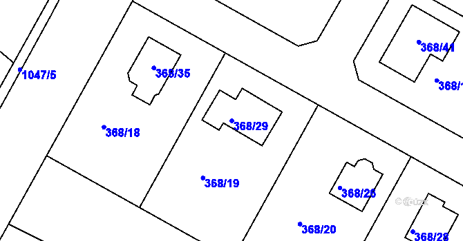 Parcela st. 368/29 v KÚ Hlízov, Katastrální mapa