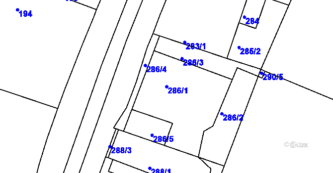 Parcela st. 286/1 v KÚ Hlízov, Katastrální mapa