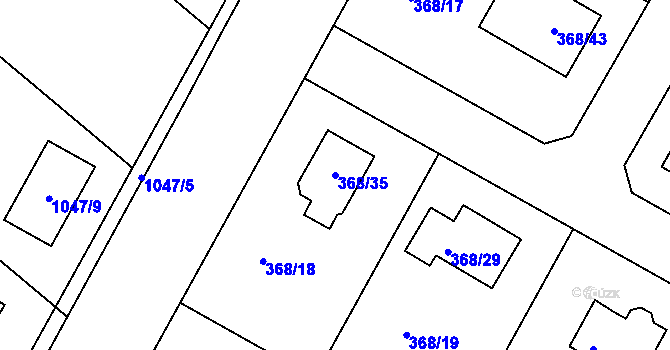 Parcela st. 368/35 v KÚ Hlízov, Katastrální mapa