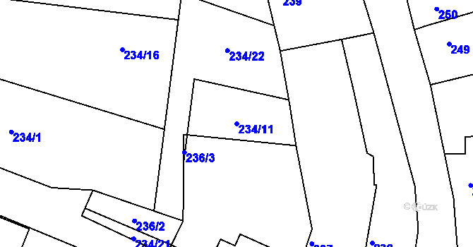 Parcela st. 234/11 v KÚ Hlízov, Katastrální mapa