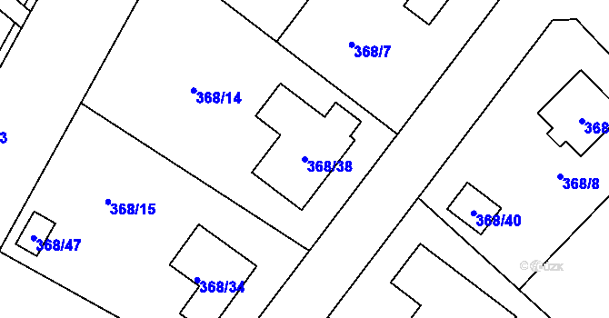 Parcela st. 368/38 v KÚ Hlízov, Katastrální mapa