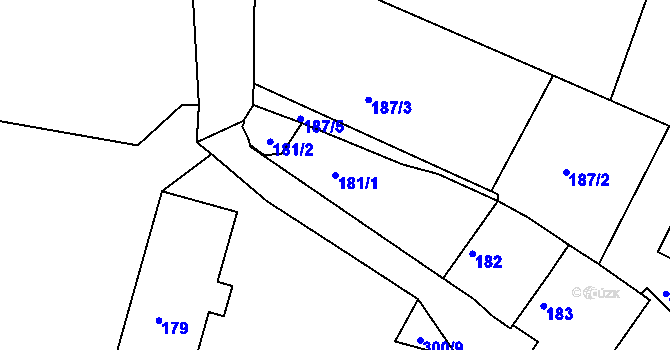 Parcela st. 181/1 v KÚ Hlízov, Katastrální mapa