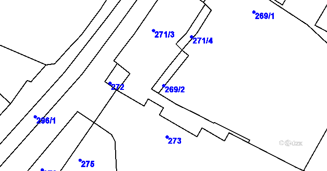 Parcela st. 269/2 v KÚ Hlízov, Katastrální mapa