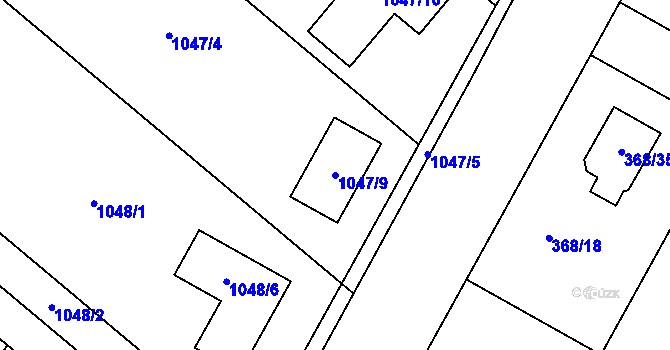 Parcela st. 1047/9 v KÚ Hlízov, Katastrální mapa