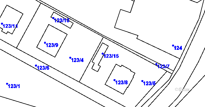 Parcela st. 123/15 v KÚ Hlízov, Katastrální mapa