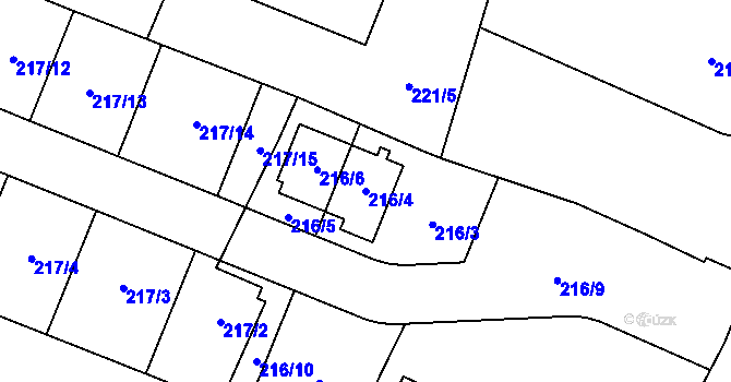 Parcela st. 216/4 v KÚ Hlízov, Katastrální mapa