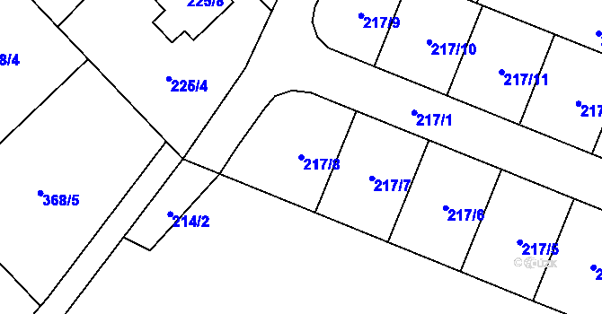 Parcela st. 217/8 v KÚ Hlízov, Katastrální mapa