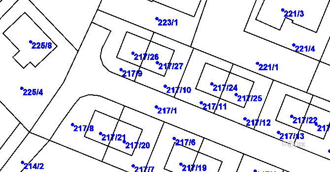 Parcela st. 217/10 v KÚ Hlízov, Katastrální mapa