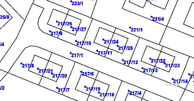 Parcela st. 217/11 v KÚ Hlízov, Katastrální mapa