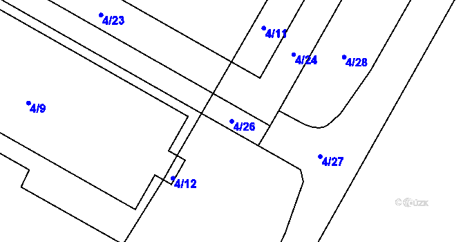 Parcela st. 4/26 v KÚ Hlízov, Katastrální mapa