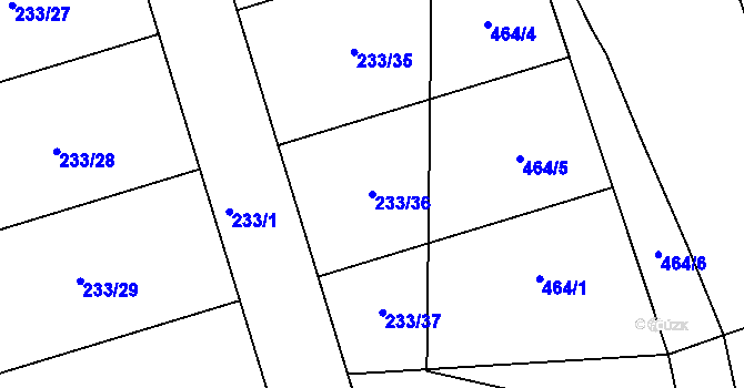 Parcela st. 233/36 v KÚ Hlízov, Katastrální mapa