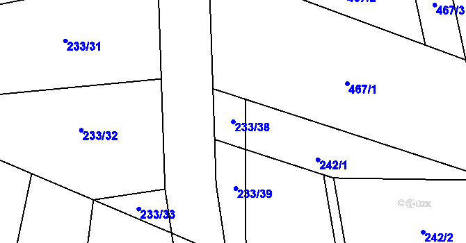 Parcela st. 233/38 v KÚ Hlízov, Katastrální mapa