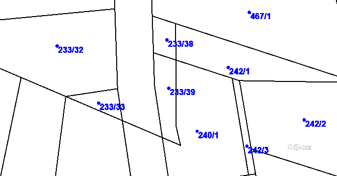Parcela st. 233/39 v KÚ Hlízov, Katastrální mapa