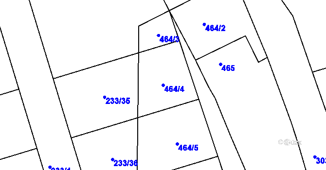 Parcela st. 464/4 v KÚ Hlízov, Katastrální mapa