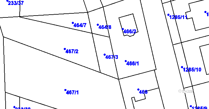 Parcela st. 467/3 v KÚ Hlízov, Katastrální mapa