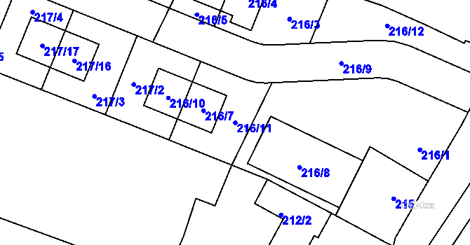 Parcela st. 216/11 v KÚ Hlízov, Katastrální mapa