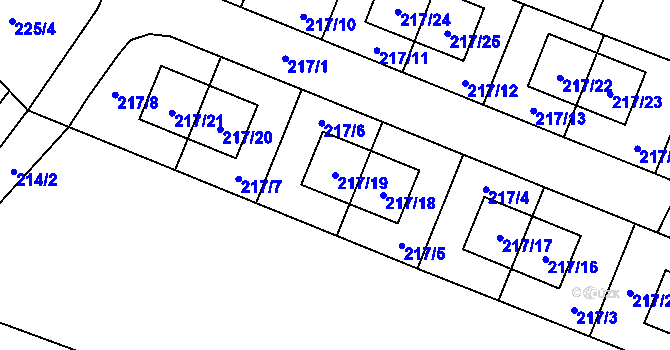Parcela st. 217/19 v KÚ Hlízov, Katastrální mapa