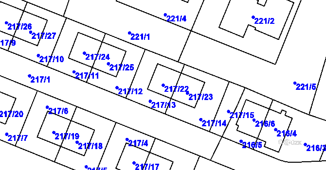 Parcela st. 217/22 v KÚ Hlízov, Katastrální mapa