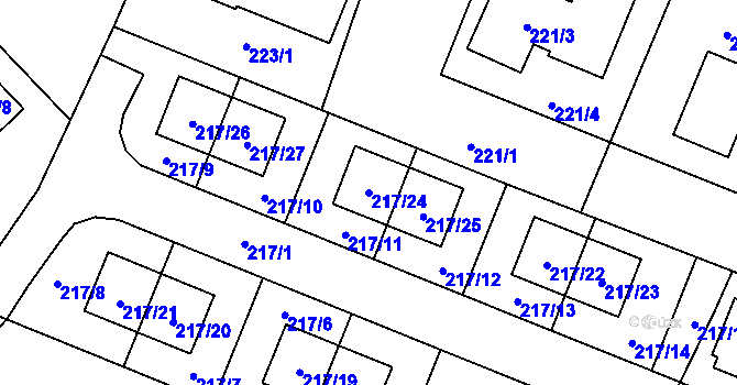 Parcela st. 217/24 v KÚ Hlízov, Katastrální mapa
