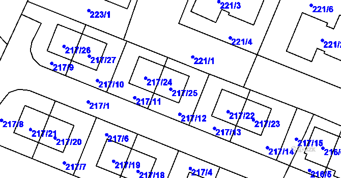Parcela st. 217/25 v KÚ Hlízov, Katastrální mapa
