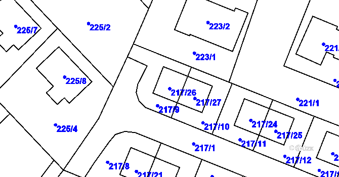 Parcela st. 217/26 v KÚ Hlízov, Katastrální mapa