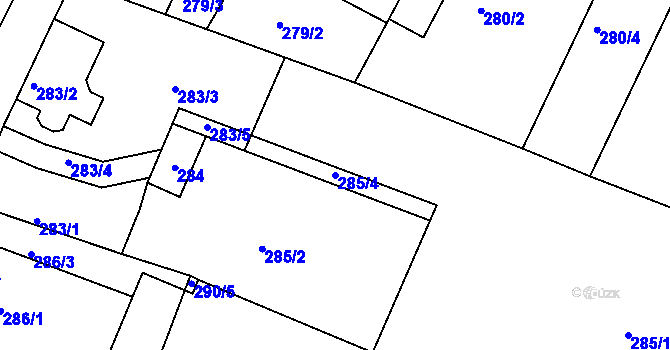 Parcela st. 285/4 v KÚ Hlízov, Katastrální mapa