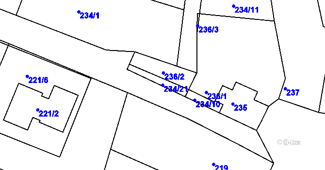 Parcela st. 234/21 v KÚ Hlízov, Katastrální mapa