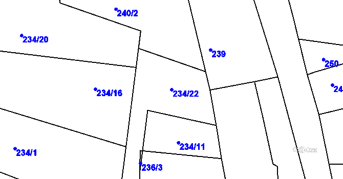 Parcela st. 234/22 v KÚ Hlízov, Katastrální mapa