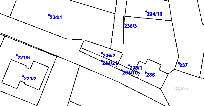 Parcela st. 236/2 v KÚ Hlízov, Katastrální mapa