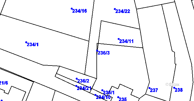 Parcela st. 236/3 v KÚ Hlízov, Katastrální mapa