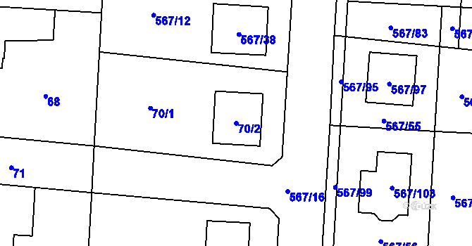 Parcela st. 70/2 v KÚ Nové Dvory u Kutné Hory, Katastrální mapa