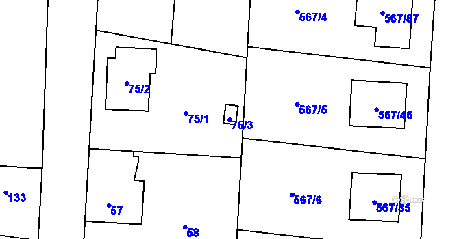 Parcela st. 75/3 v KÚ Nové Dvory u Kutné Hory, Katastrální mapa