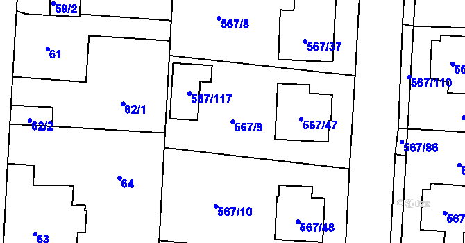 Parcela st. 567/9 v KÚ Nové Dvory u Kutné Hory, Katastrální mapa