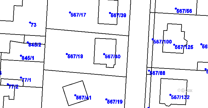 Parcela st. 567/40 v KÚ Nové Dvory u Kutné Hory, Katastrální mapa