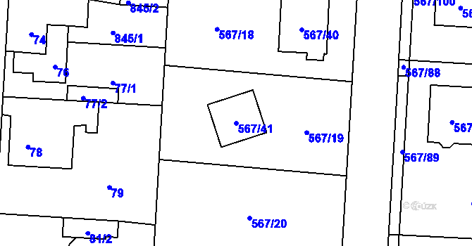 Parcela st. 567/41 v KÚ Nové Dvory u Kutné Hory, Katastrální mapa